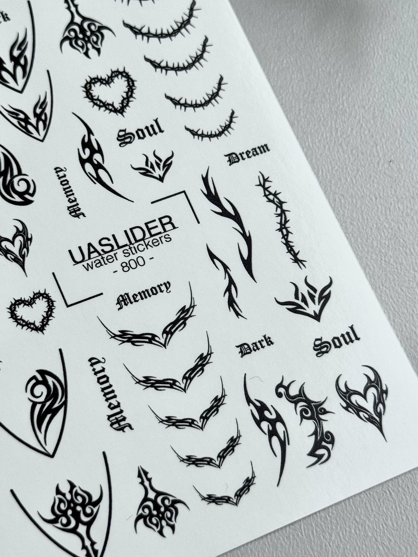 Gothic Tribal Nail Decals — Thorns Hearts Dark Script | 800 - UASLIDER