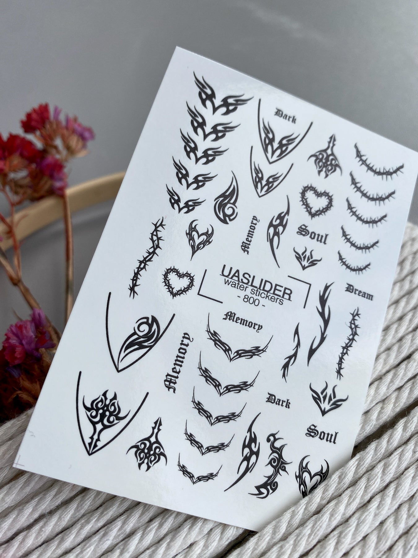 Gothic Tribal Nail Decals — Thorns Hearts Dark Script | 800 - UASLIDER