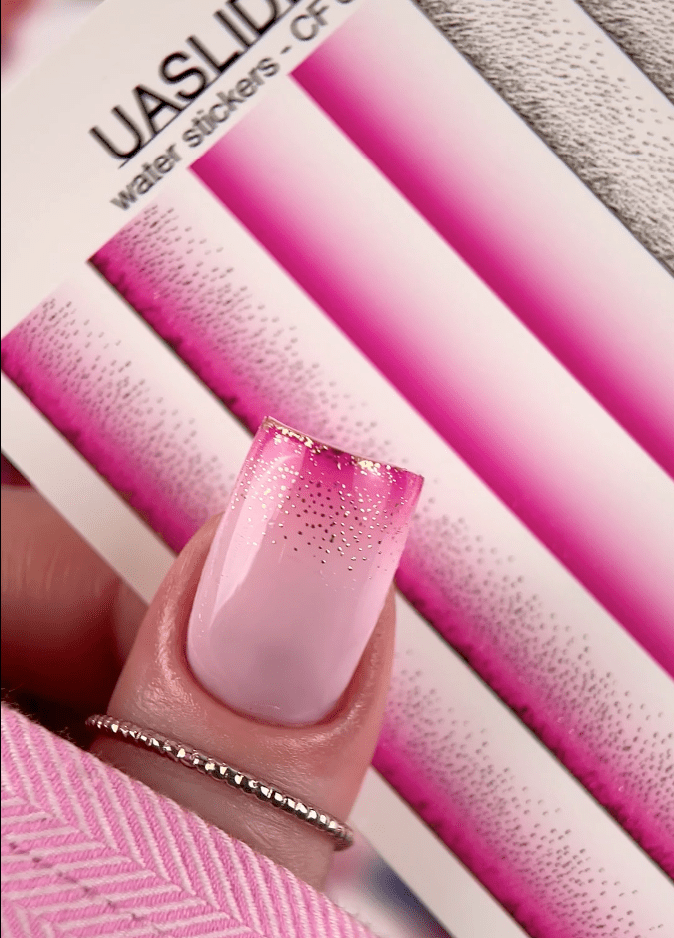 Gradient Nail Decals — Pink Ombre & Gold Foil Glitter Strips | CF - 625 - UASLIDER