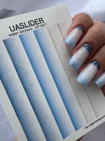 Gradient Nail Decals — Sky Blue Ombre & Gold Foil Speckle Strips | CF - 637 - UASLIDER