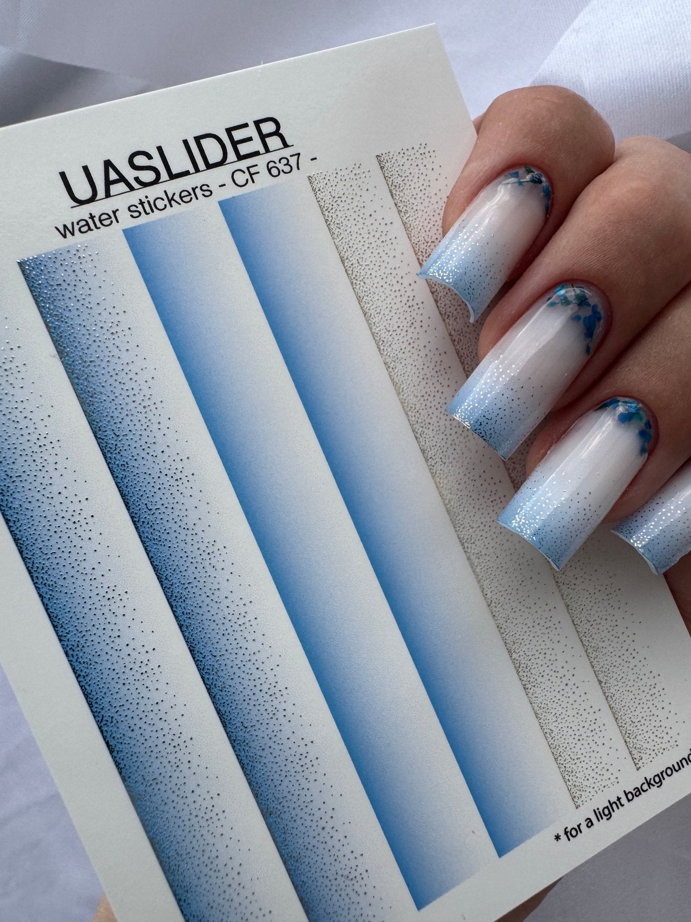 Gradient Nail Decals — Sky Blue Ombre & Gold Foil Speckle Strips | CF - 637 - UASLIDER