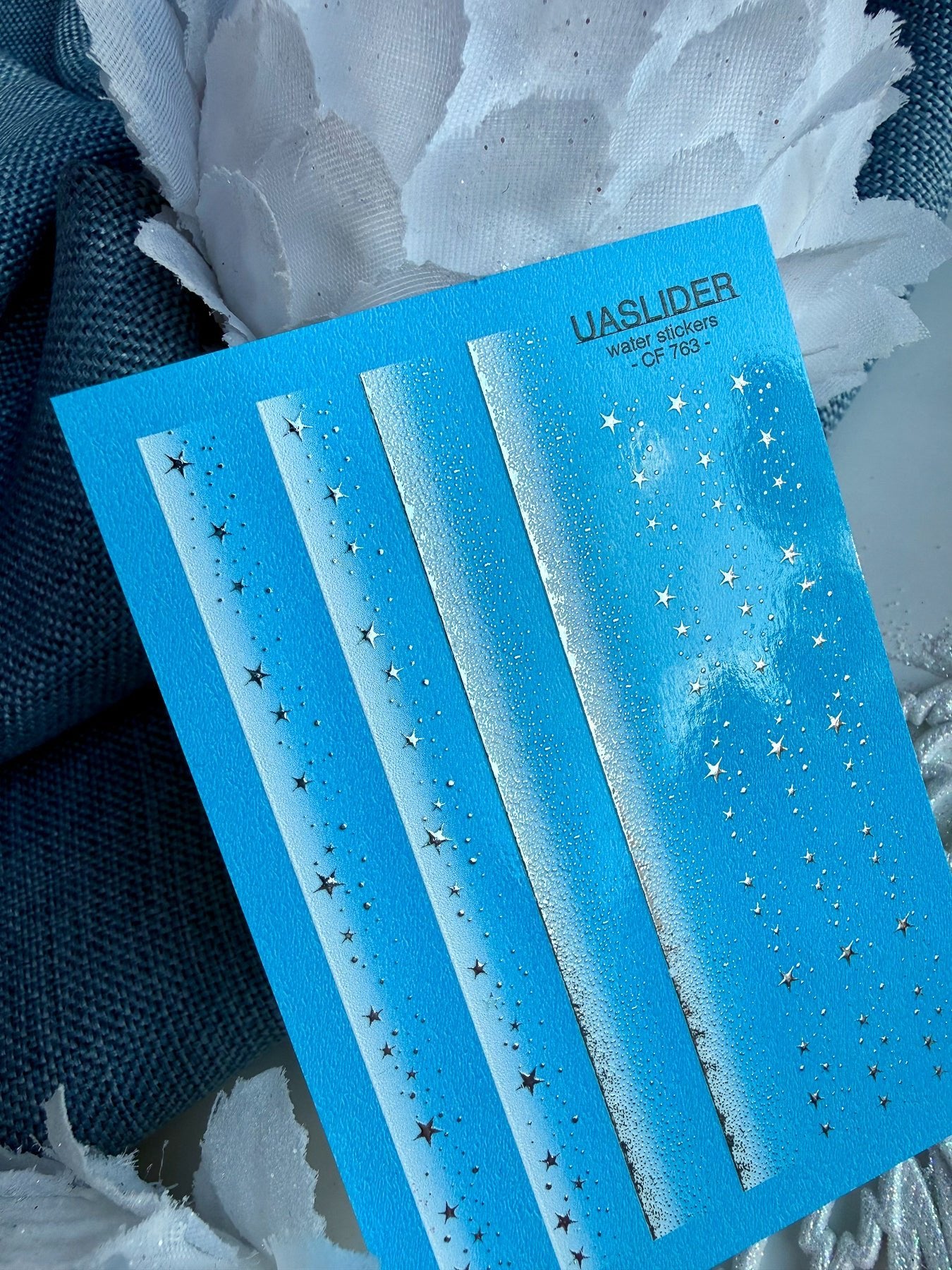 Gradient Nail Decals — White Ombre & Silver Foil Stars | CF - 763 - UASLIDER