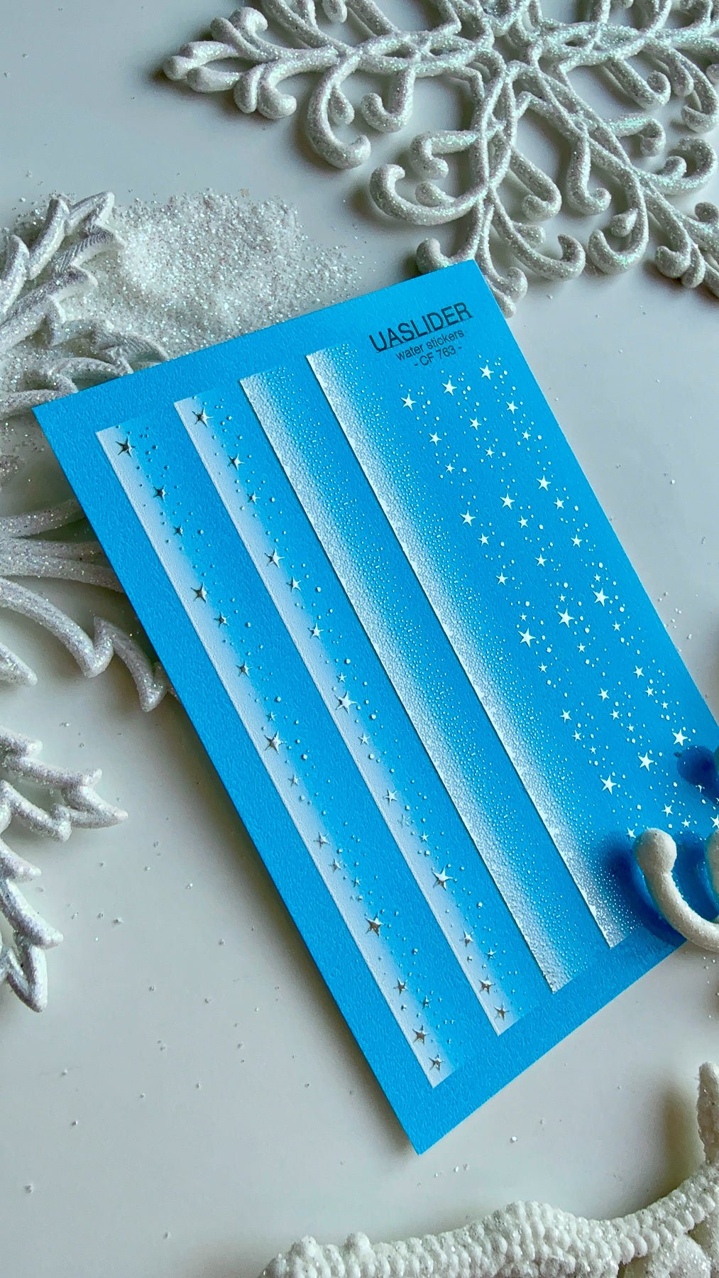 Gradient Nail Decals — White Ombre & Silver Foil Stars | CF - 763 - UASLIDER
