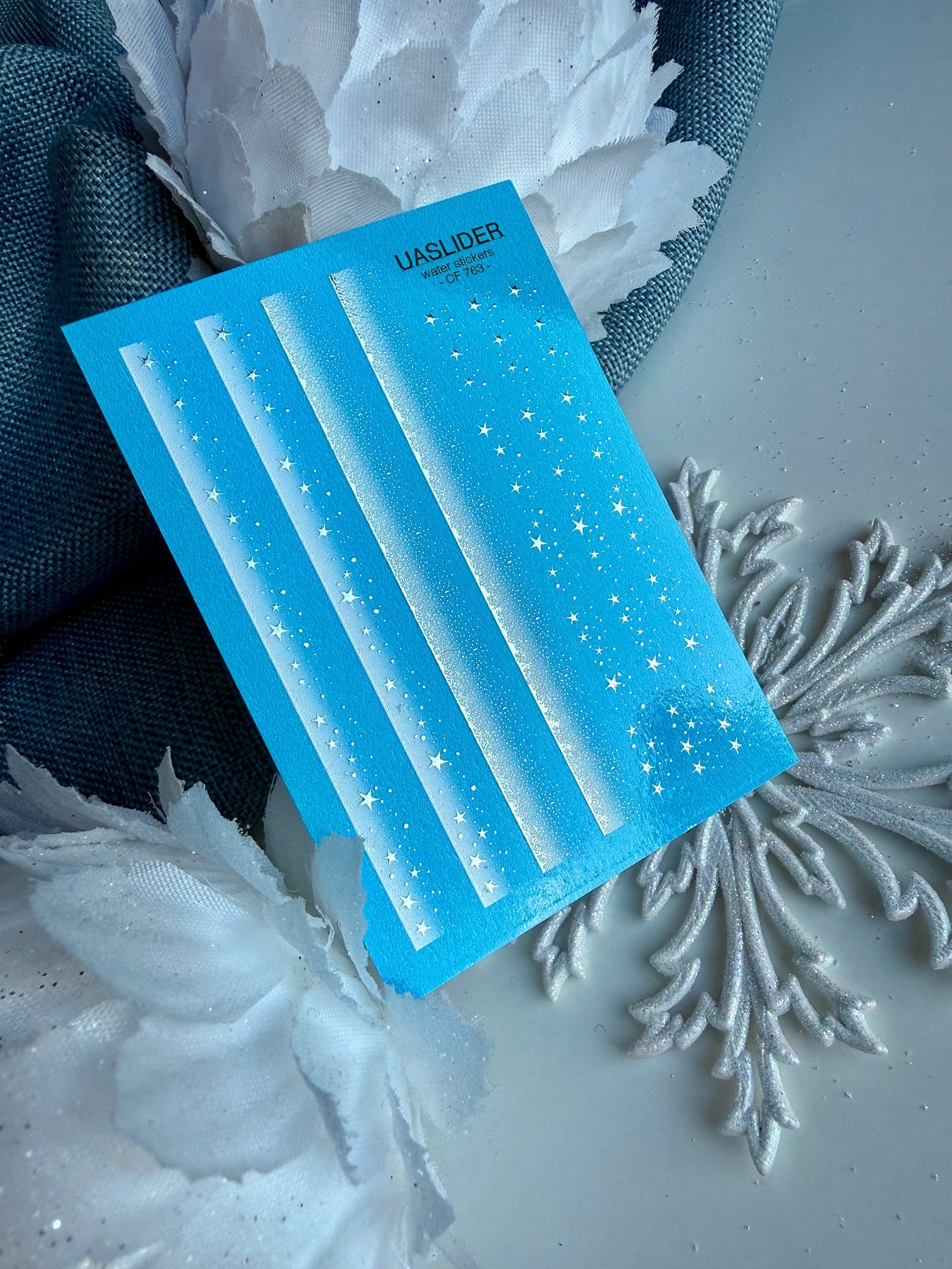 Gradient Nail Decals — White Ombre & Silver Foil Stars | CF - 763 - UASLIDER