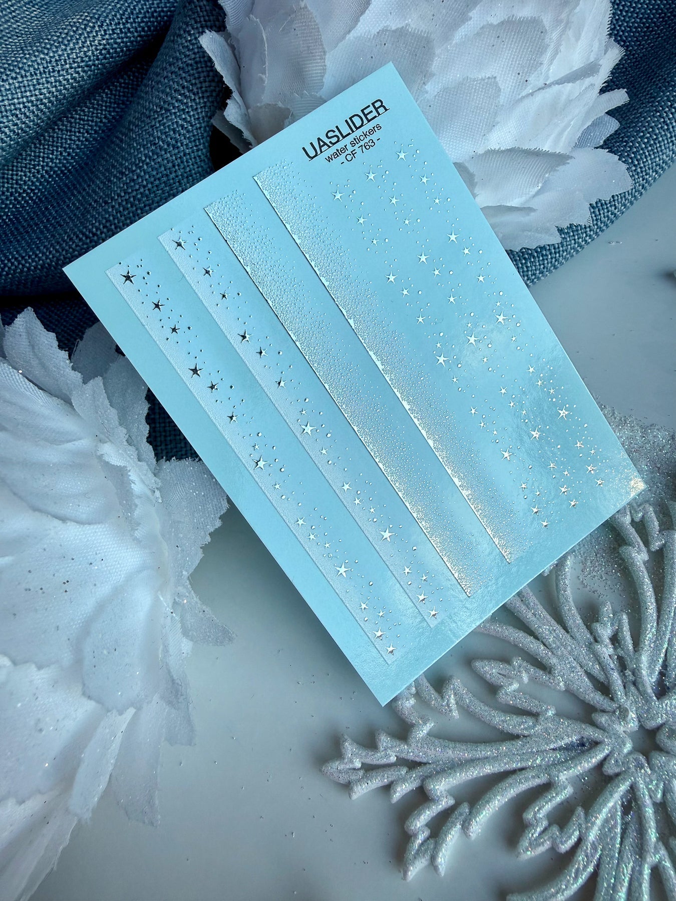 Gradient Nail Decals — White Ombre & Silver Foil Stars | CF - 763 - UASLIDER