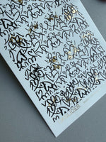 Graffiti Heart Nail Decals — Sketch Doodle with Gold Foil | CF - 808 - UASLIDER