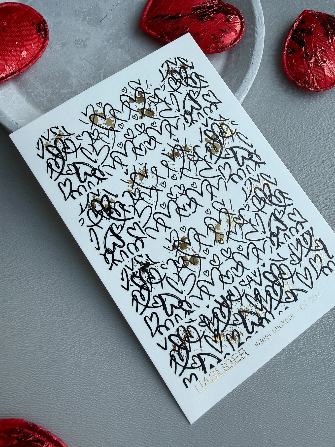 Graffiti Heart Nail Decals — Sketch Doodle with Gold Foil | CF - 808 - UASLIDER