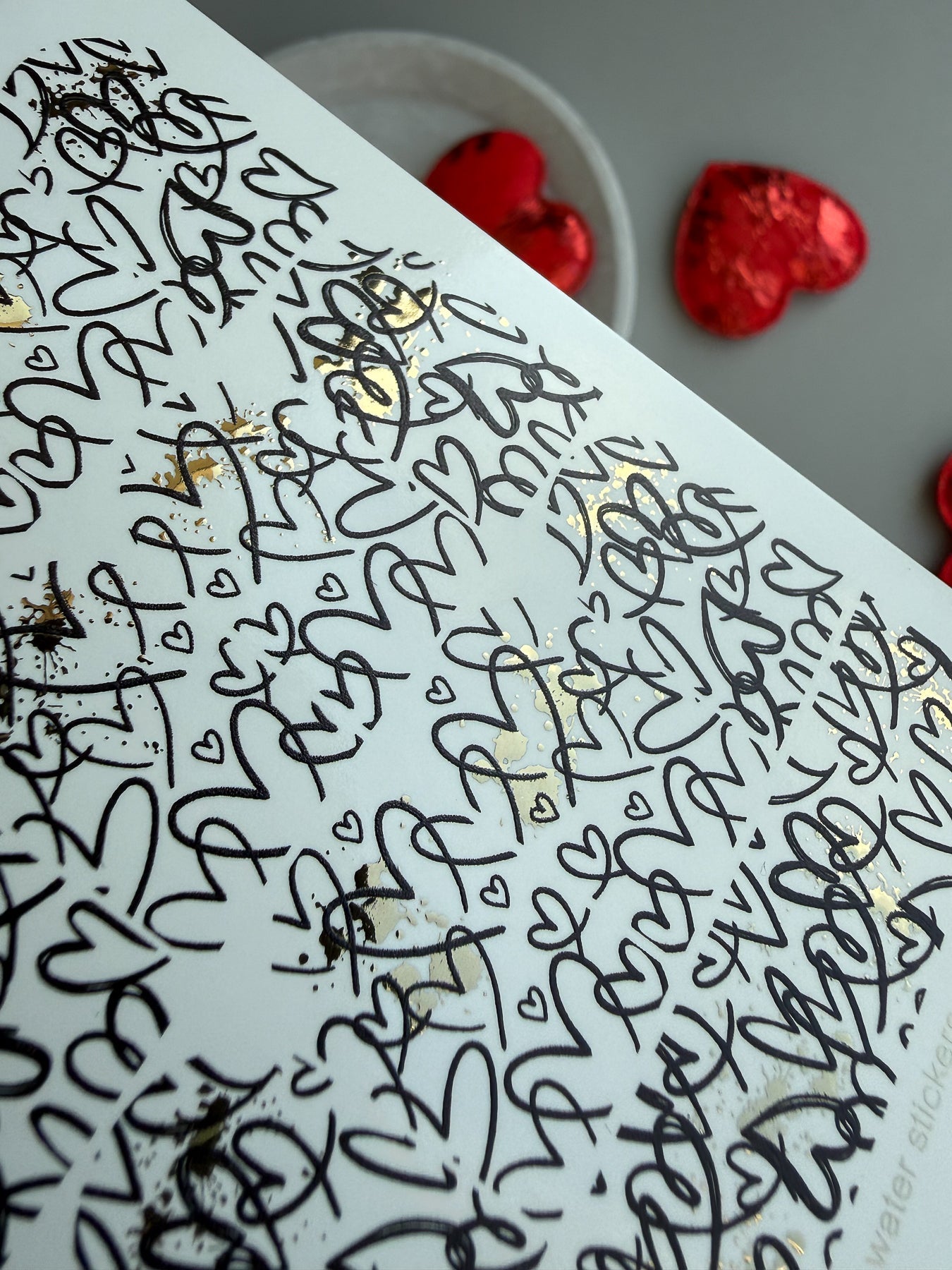 Graffiti Heart Nail Decals — Sketch Doodle with Gold Foil | CF - 808 - UASLIDER