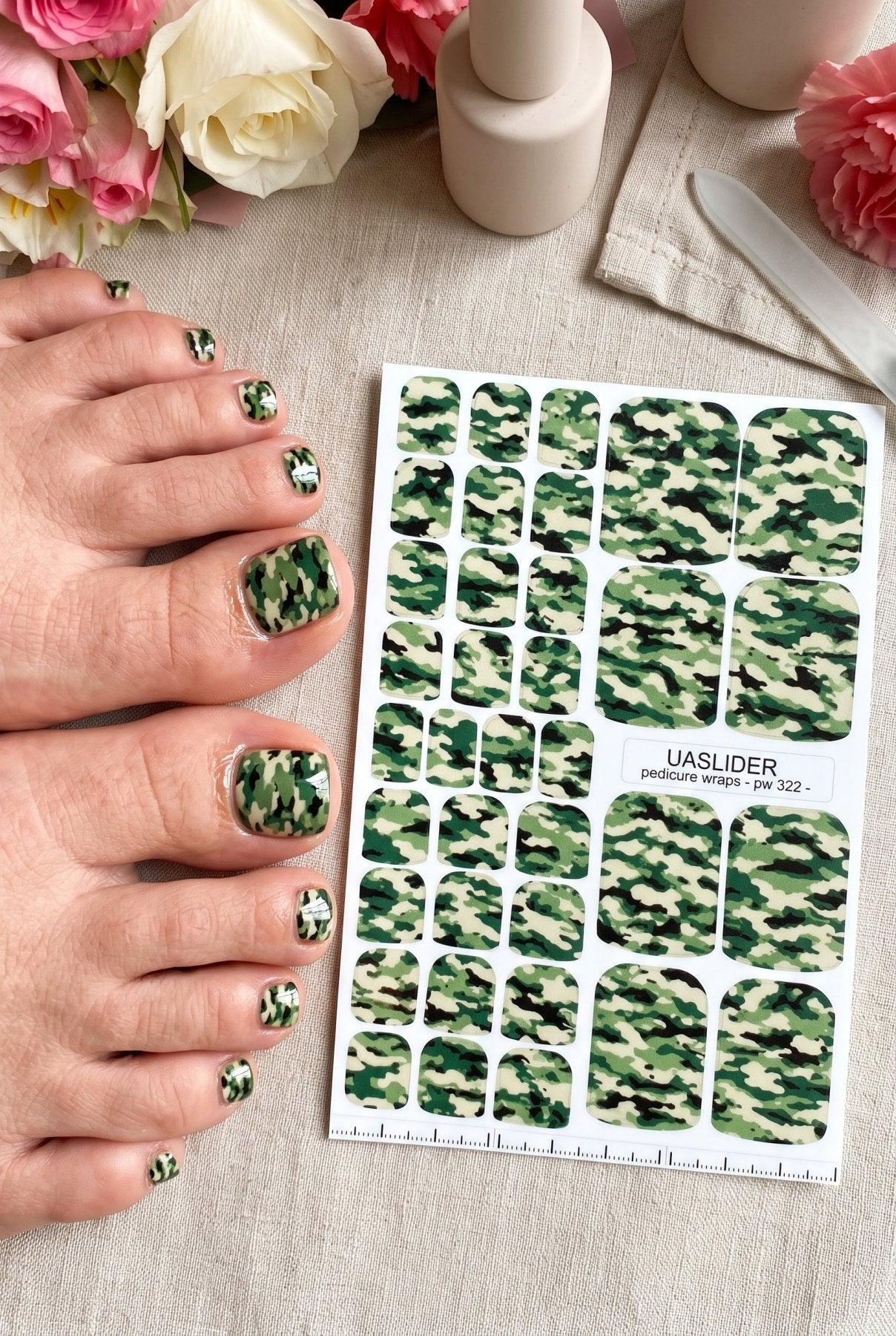 Green Camouflage Pedicure Nail Wraps — Camo Pattern | pw-322 - UASLIDER