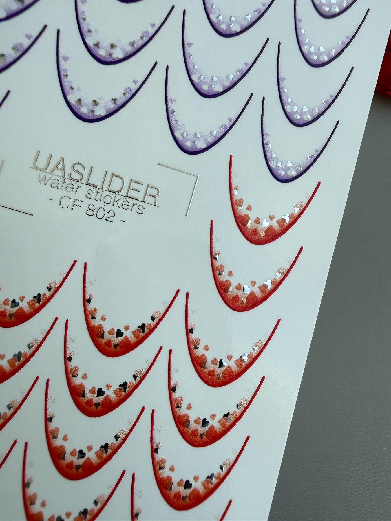 Heart French Tip Nail Decals — Purple Red Silver Foil | CF - 802 - UASLIDER