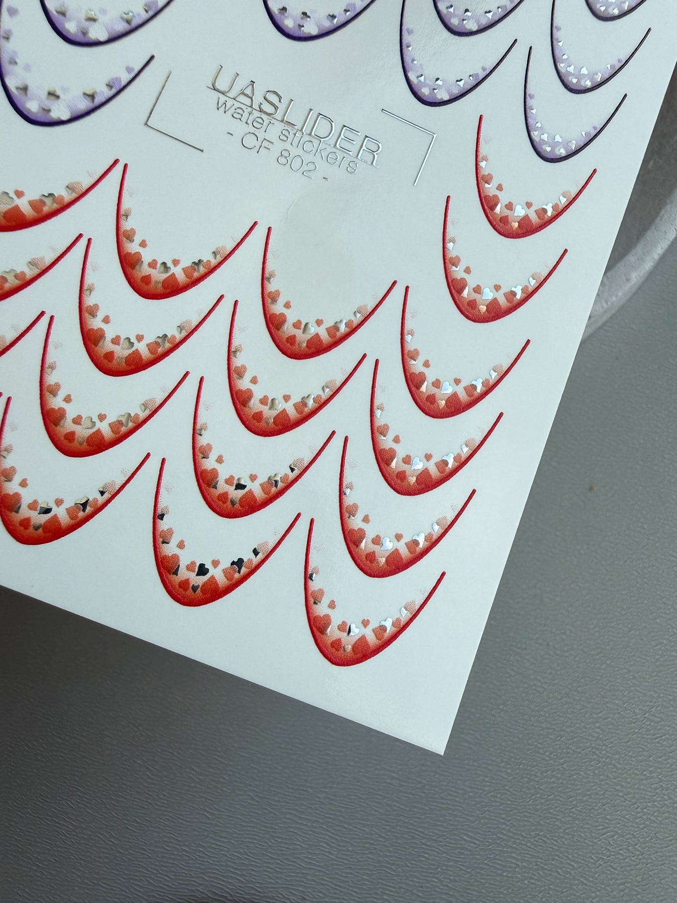 Heart French Tip Nail Decals — Purple Red Silver Foil | CF - 802 - UASLIDER
