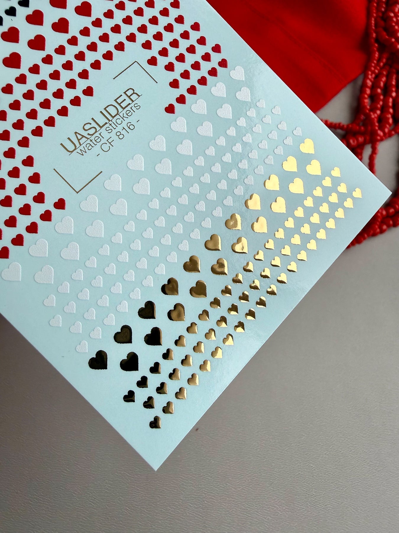Heart Nail Decals — Black, Red, White & Gold Foil Hearts | CF - 816 - UASLIDER