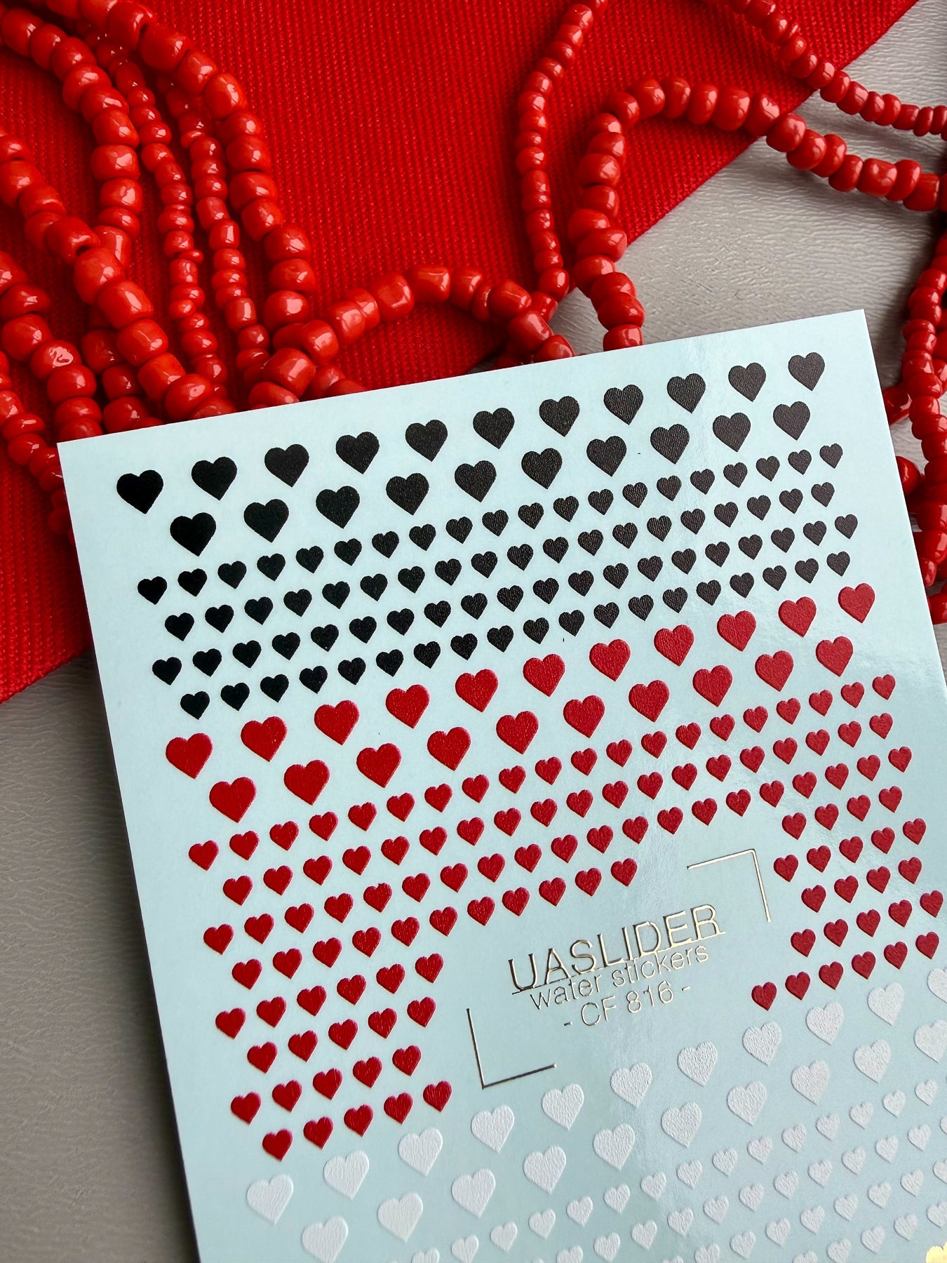 Heart Nail Decals — Black, Red, White & Gold Foil Hearts | CF - 816 - UASLIDER