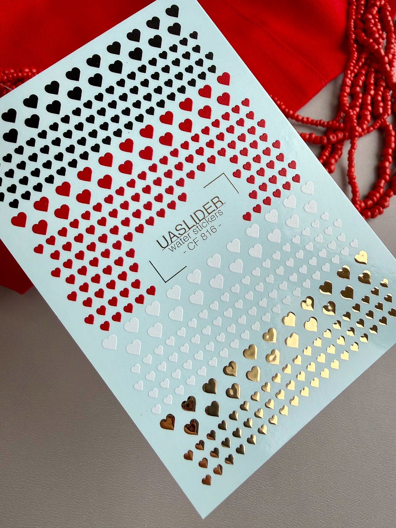 Heart Nail Decals — Black, Red, White & Gold Foil Hearts | CF - 816 - UASLIDER