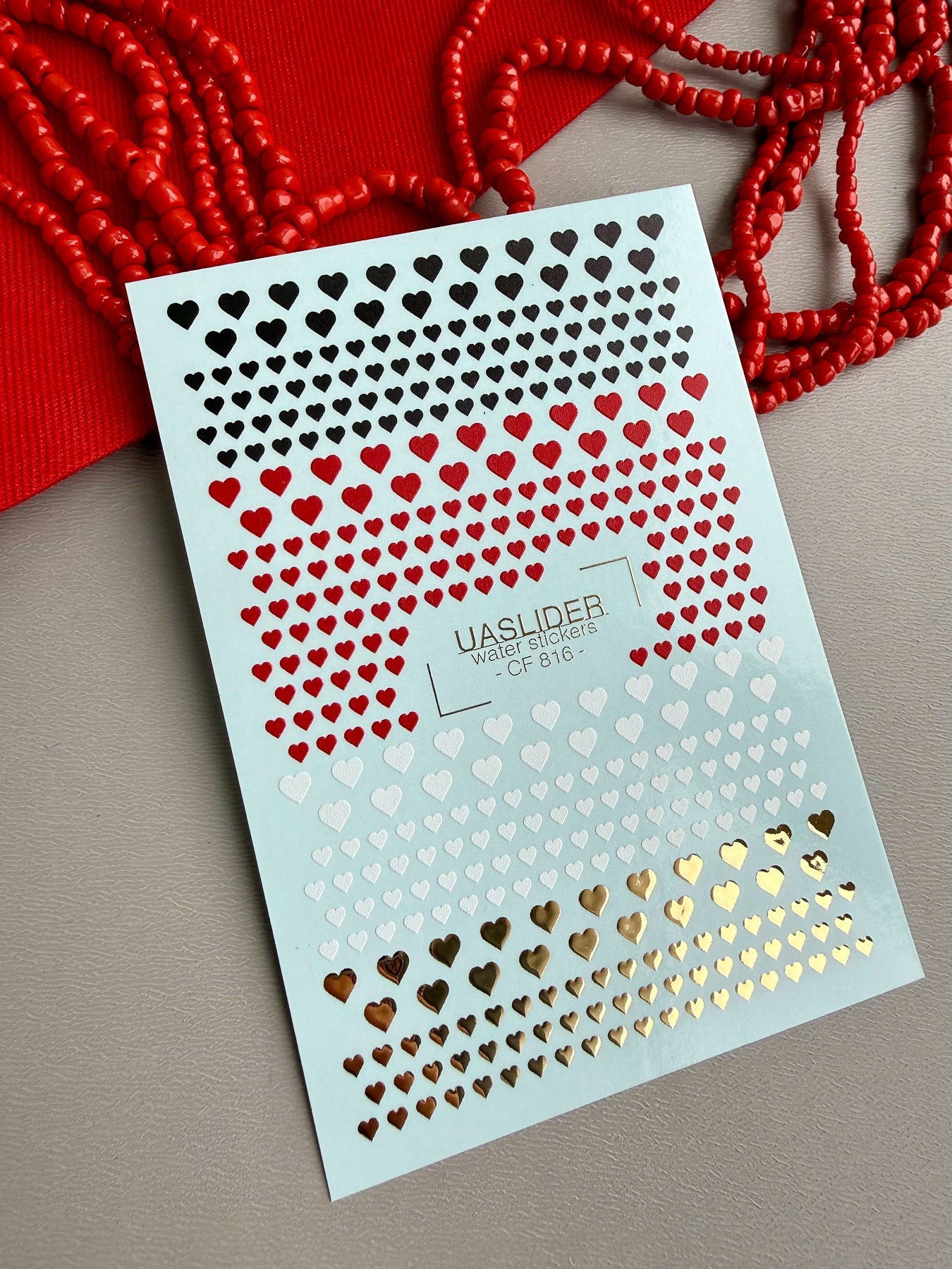 Heart Nail Decals — Black, Red, White & Gold Foil Hearts | CF - 816 - UASLIDER