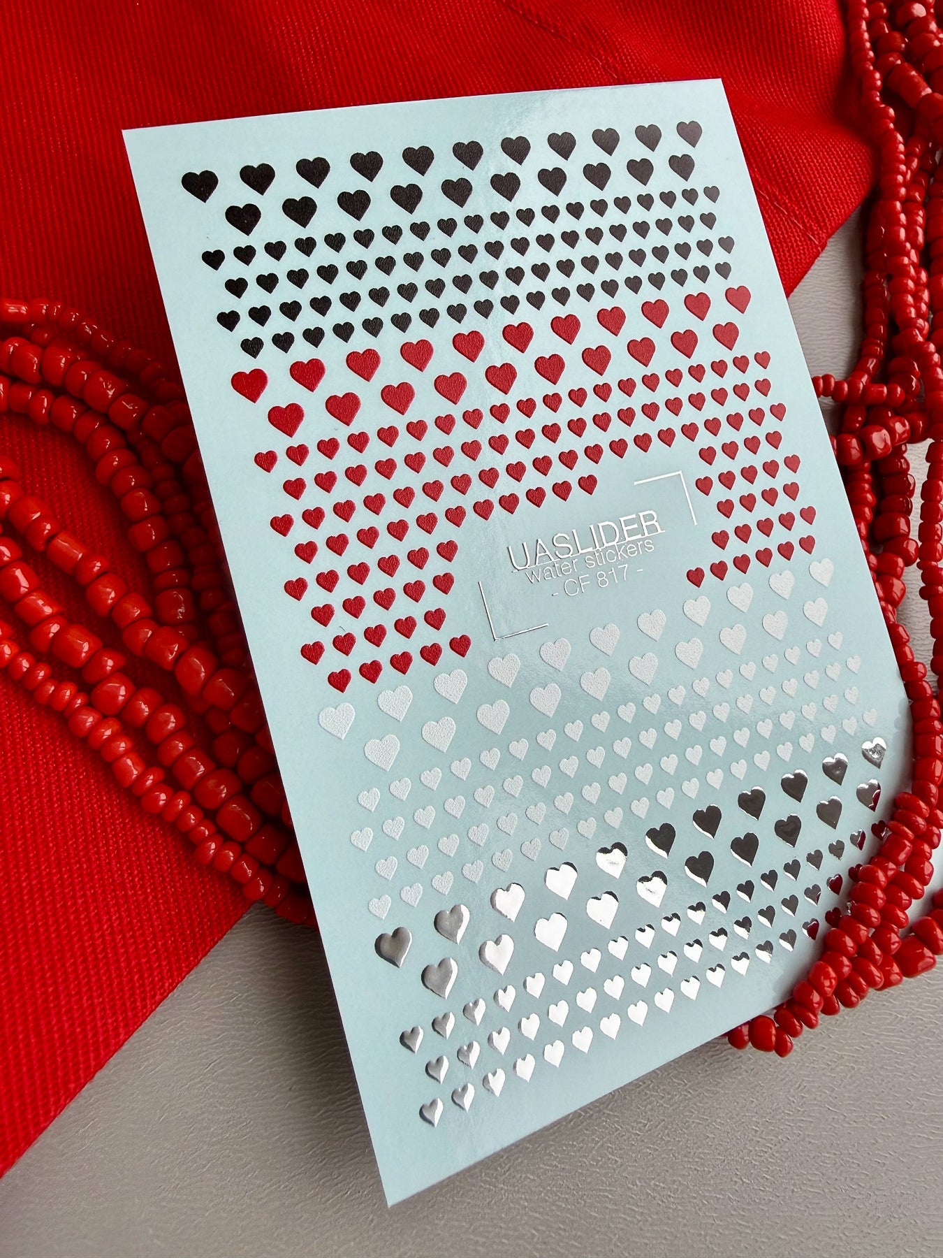 Heart Nail Decals — Black, Red, White & Silver Foil Hearts | CF - 817 - UASLIDER