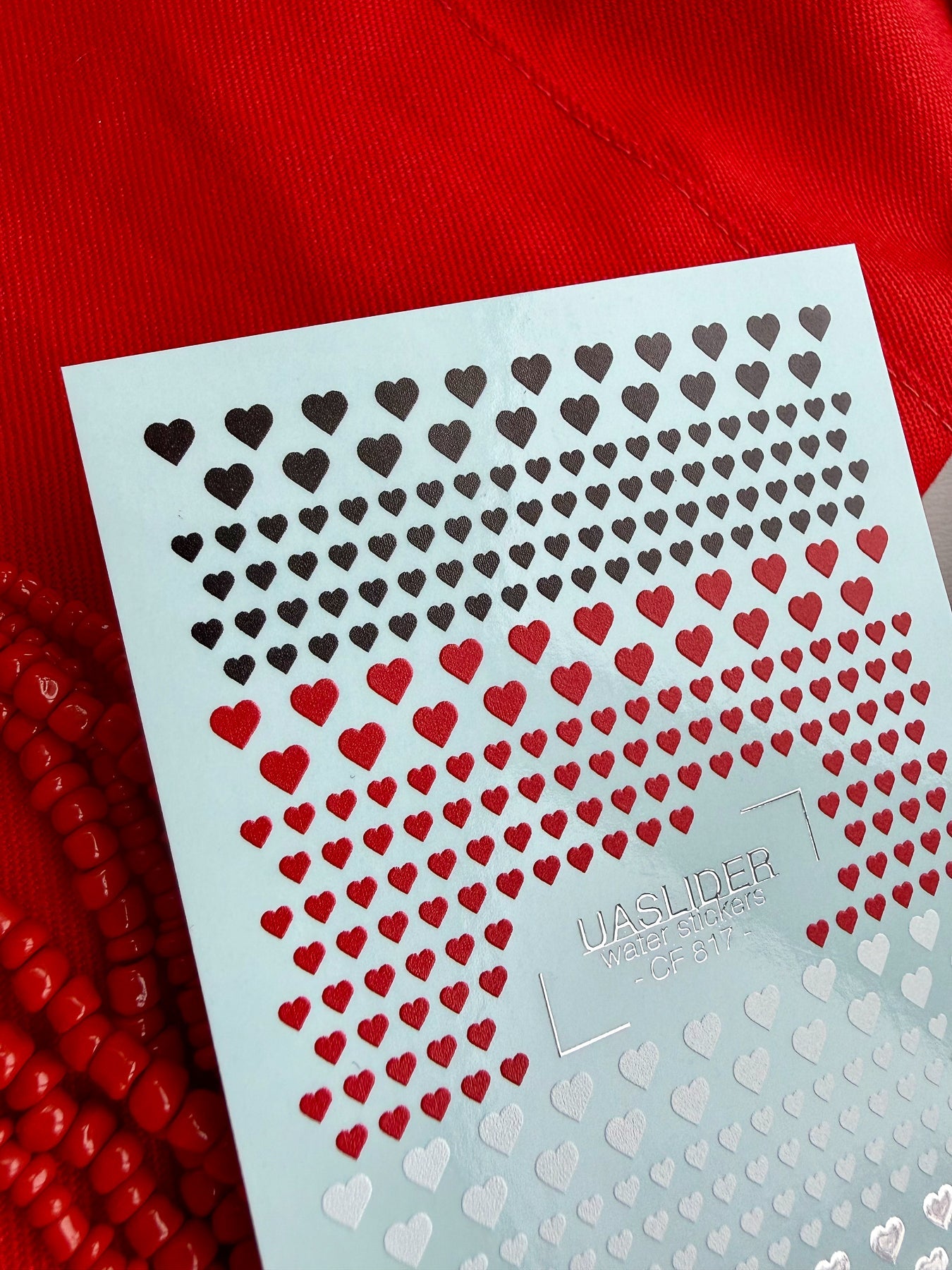 Heart Nail Decals — Black, Red, White & Silver Foil Hearts | CF - 817 - UASLIDER
