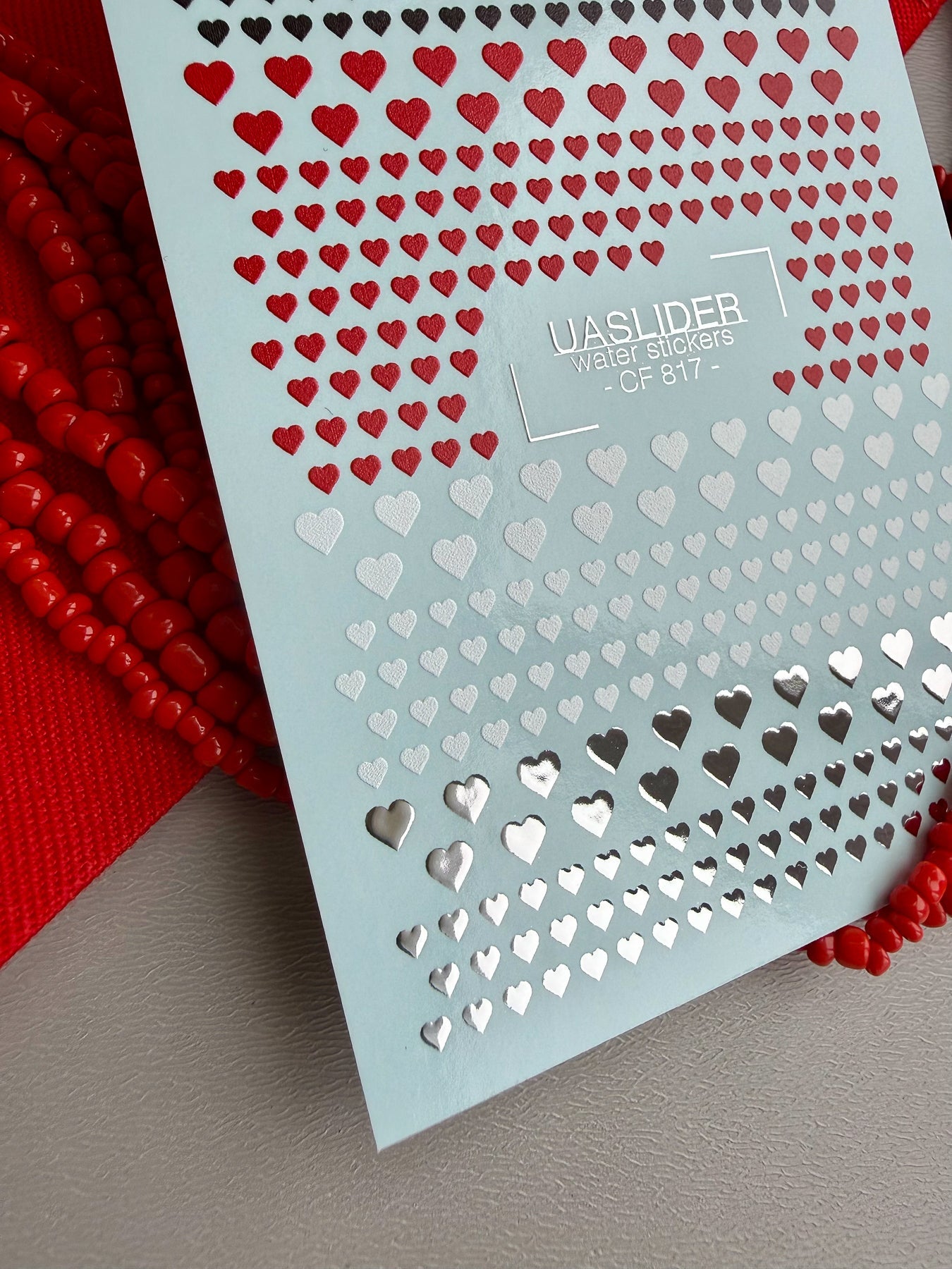 Heart Nail Decals — Black, Red, White & Silver Foil Hearts | CF - 817 - UASLIDER