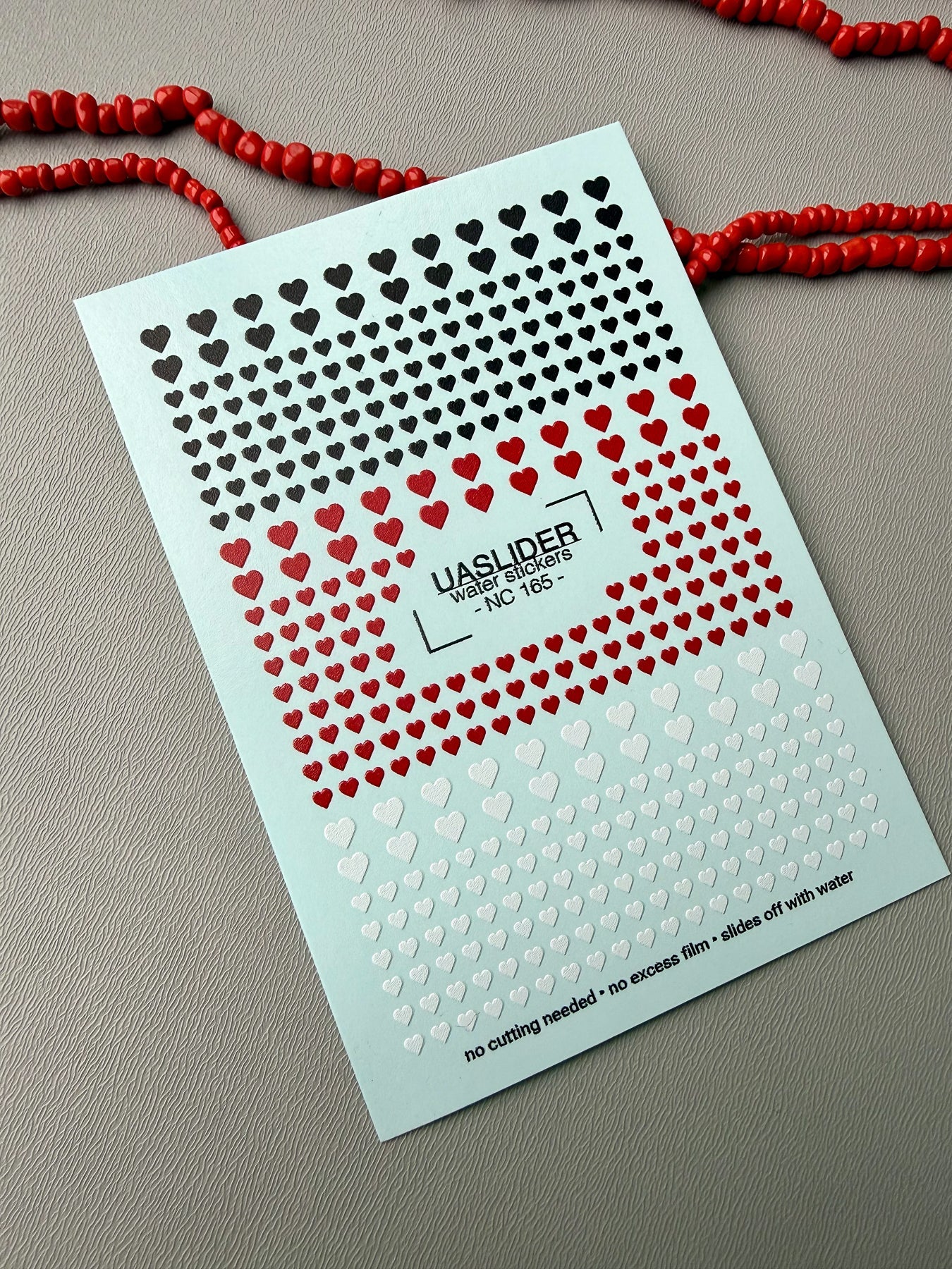 Heart Nail Decals — Black, Red & White Tiny Hearts | NC-165 - UASLIDER