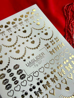 Heart Nail Decals — Gold Foil Hearts, Bows, Lips & Cherries | Fg-327 - UASLIDER