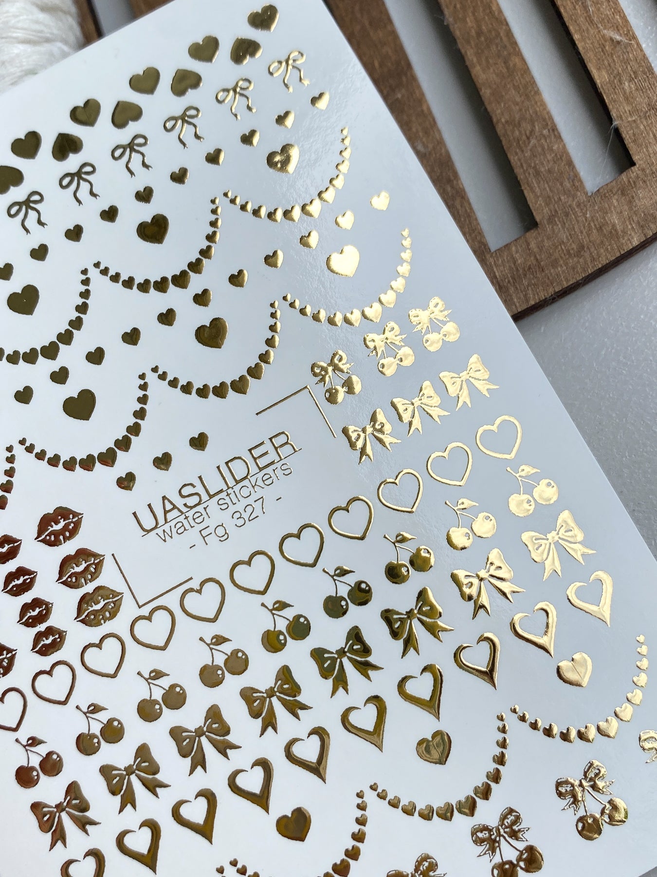 Heart Nail Decals — Gold Foil Hearts, Bows, Lips & Cherries | Fg-327 - UASLIDER