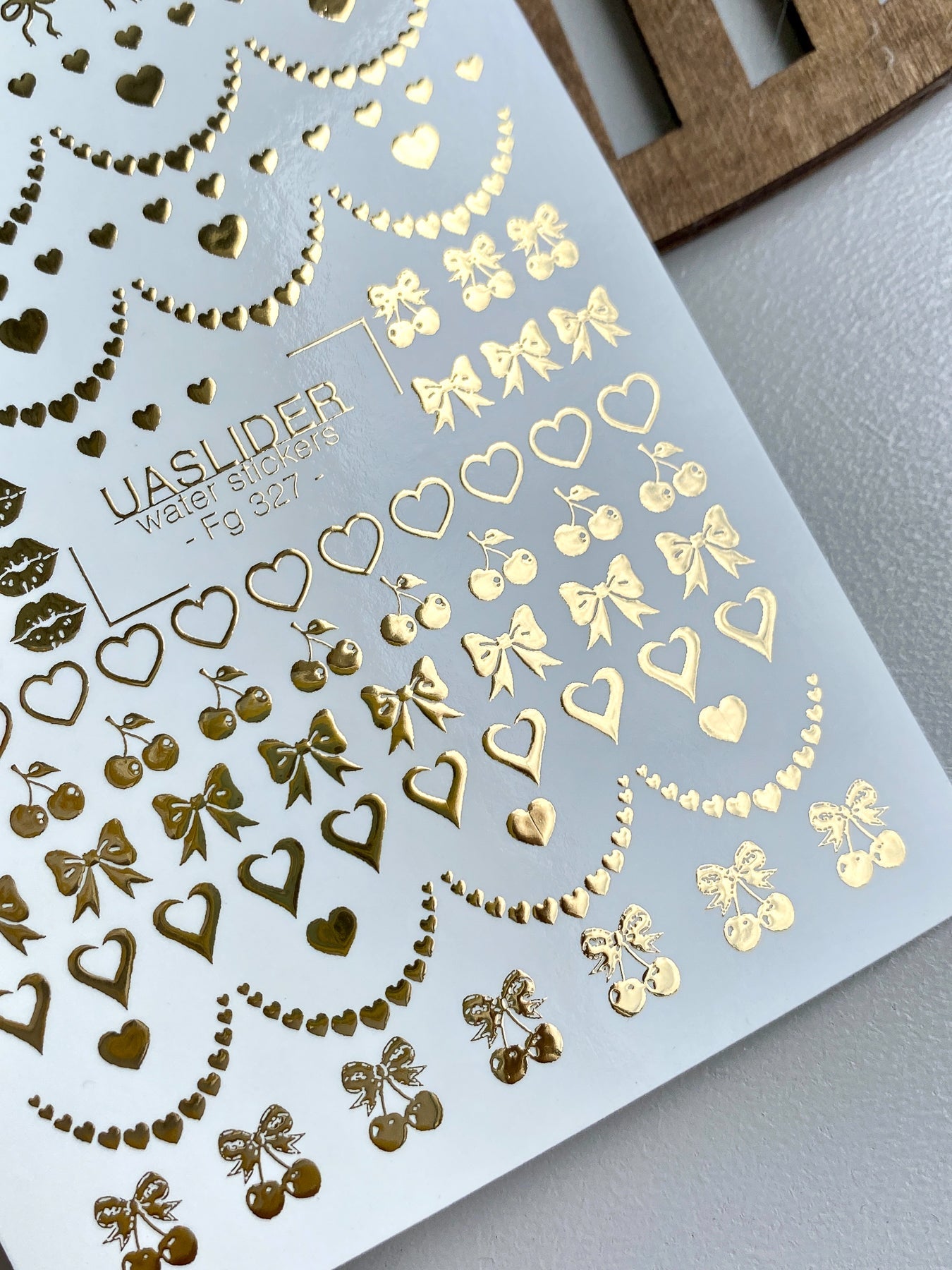 Heart Nail Decals — Gold Foil Hearts, Bows, Lips & Cherries | Fg-327 - UASLIDER
