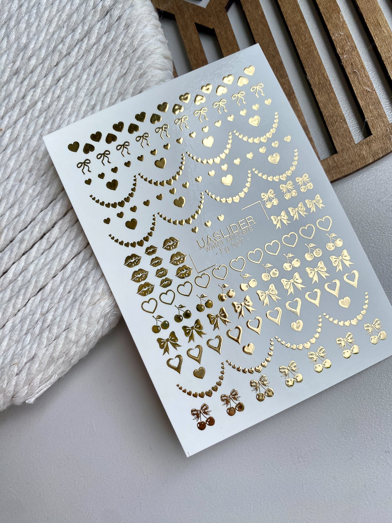 Heart Nail Decals — Gold Foil Hearts, Bows, Lips & Cherries | Fg-327 - UASLIDER