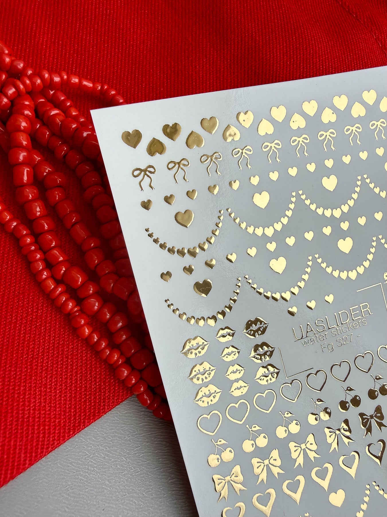 Heart Nail Decals — Gold Foil Hearts, Bows, Lips & Cherries | Fg-327 - UASLIDER