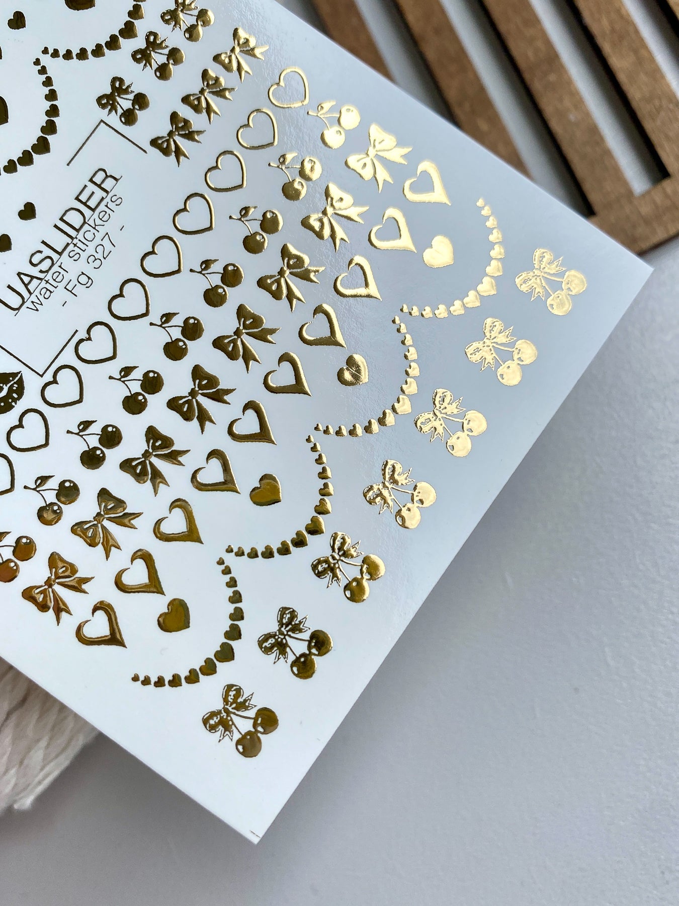 Heart Nail Decals — Gold Foil Hearts, Bows, Lips & Cherries | Fg-327 - UASLIDER