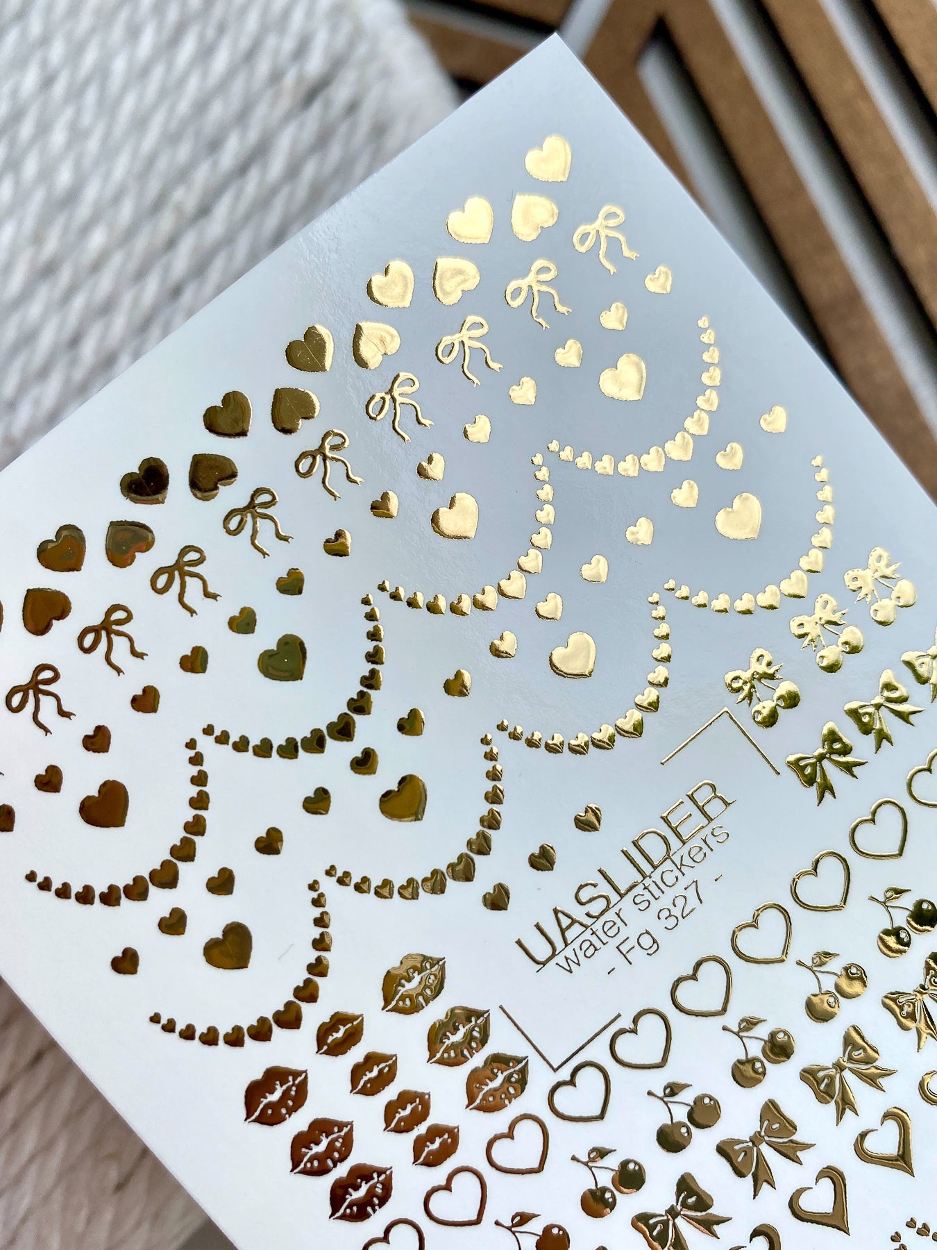 Heart Nail Decals — Gold Foil Hearts, Bows, Lips & Cherries | Fg-327 - UASLIDER