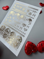 Heart Nail Decals — Gold Foil Lace Hearts, Bows & Floral Strips | Fg-321 - UASLIDER