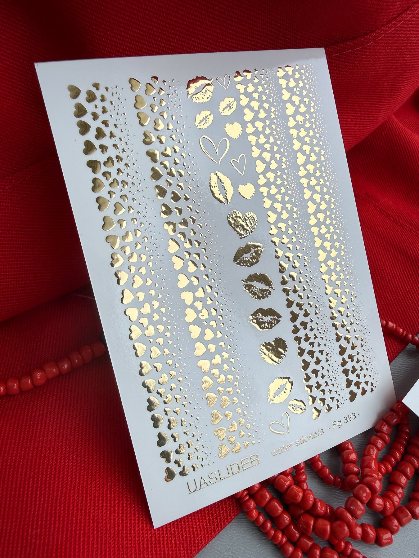 Heart Nail Decals — Gold Foil Micro Hearts & Lips Stickers | Fg-323 - UASLIDER