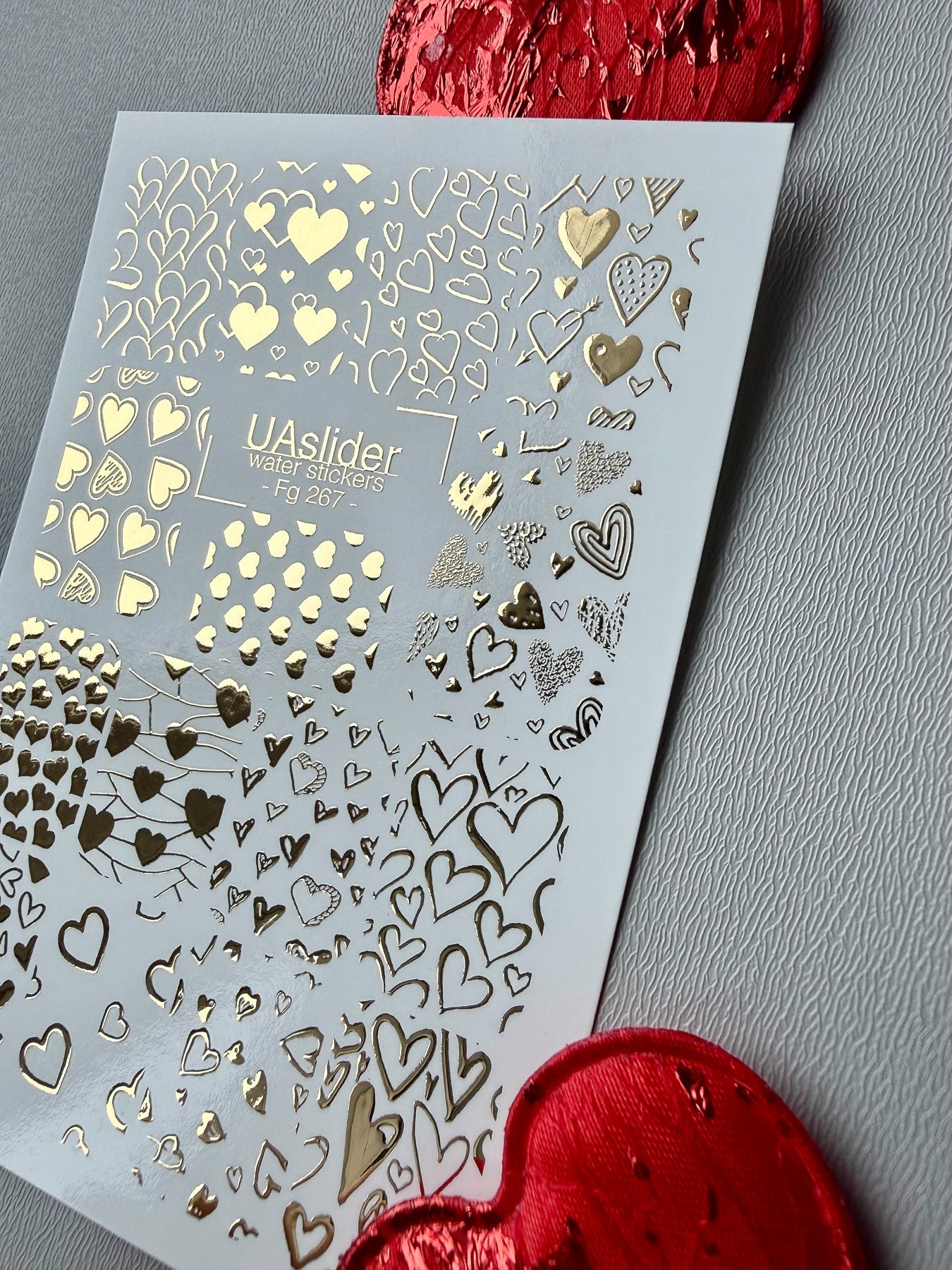 Heart Nail Decals — Gold Foil Mixed Hearts | Fg - 267 - UASLIDER