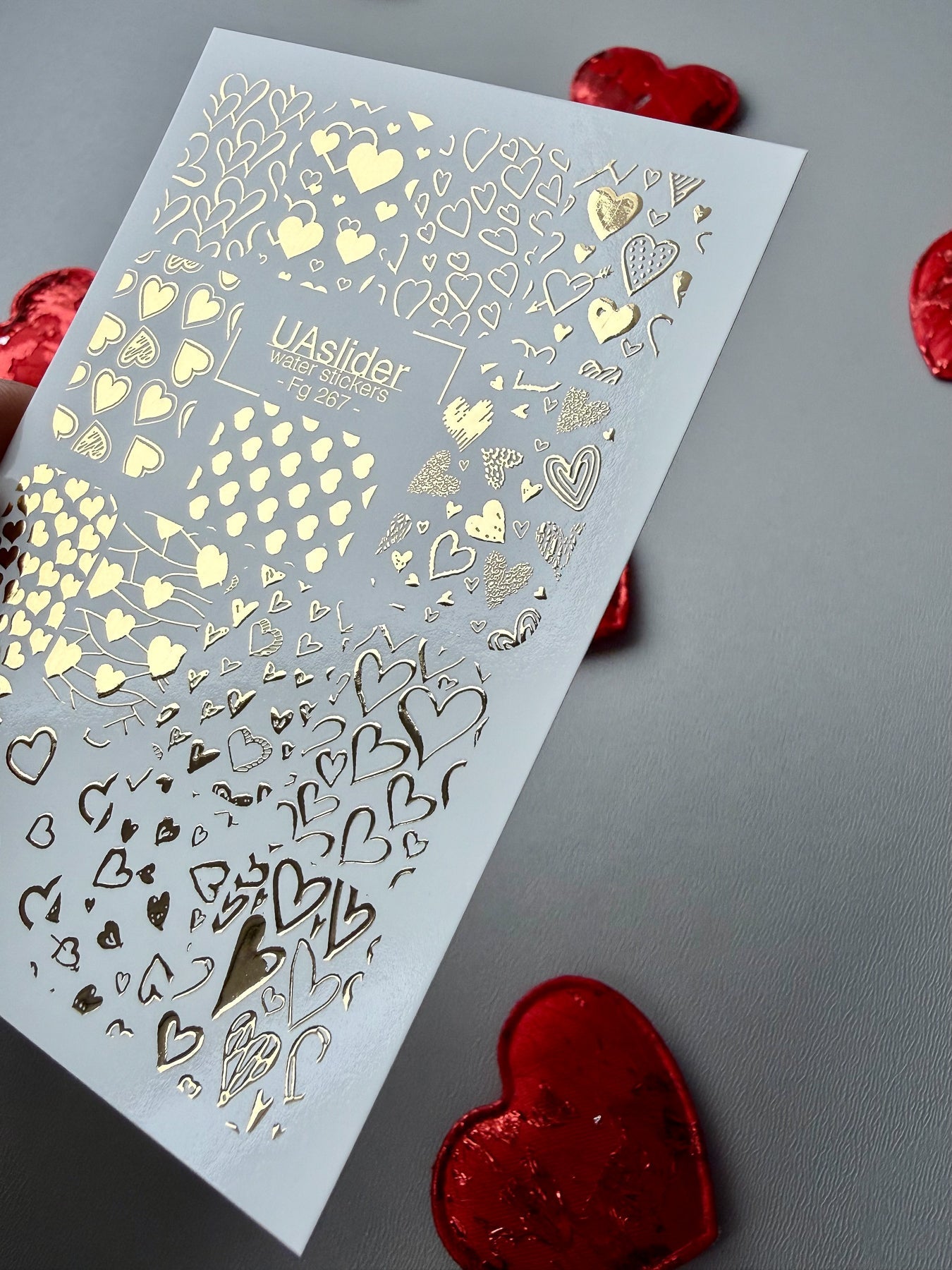 Heart Nail Decals — Gold Foil Mixed Hearts | Fg - 267 - UASLIDER
