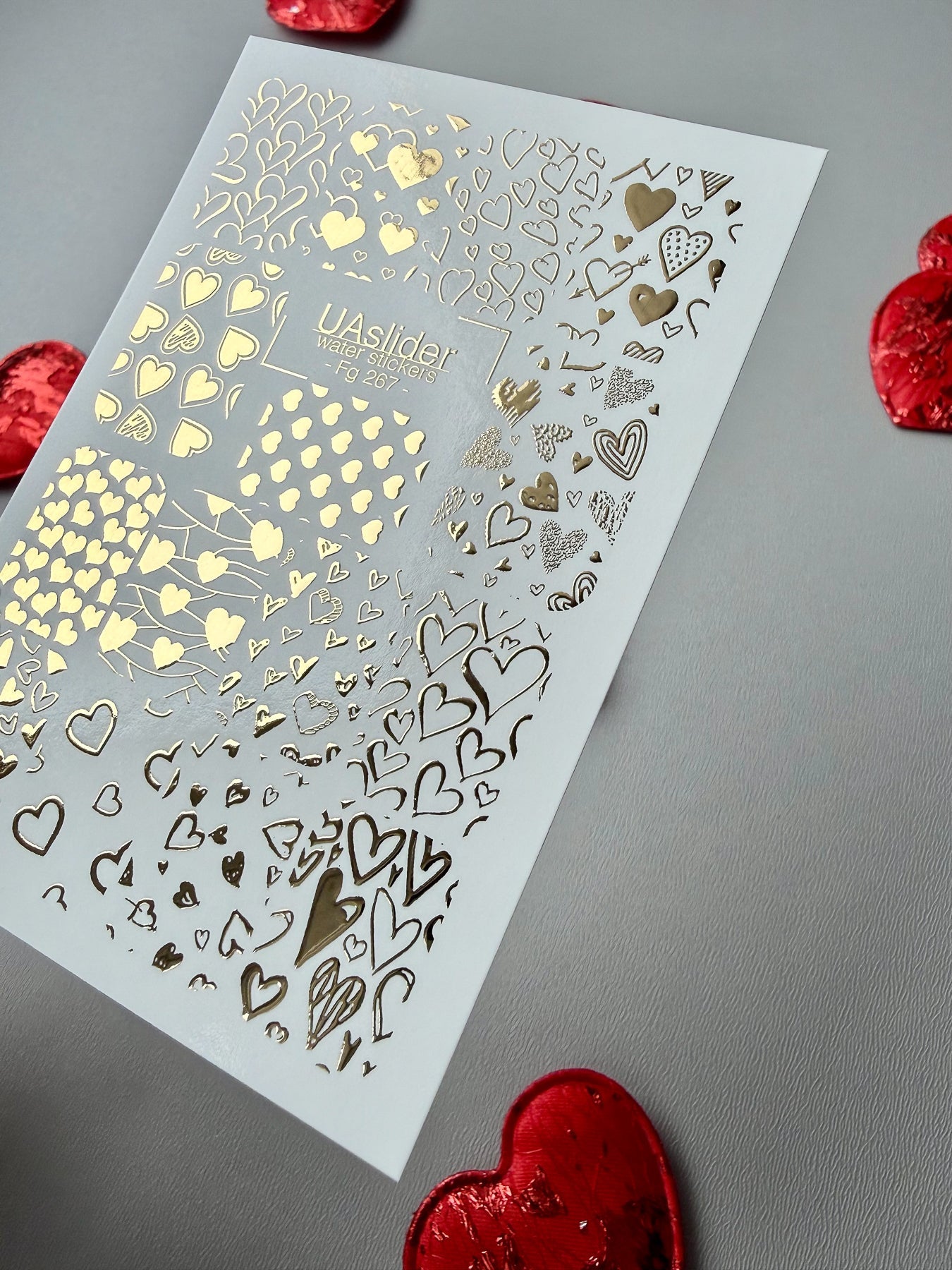 Heart Nail Decals — Gold Foil Mixed Hearts | Fg - 267 - UASLIDER
