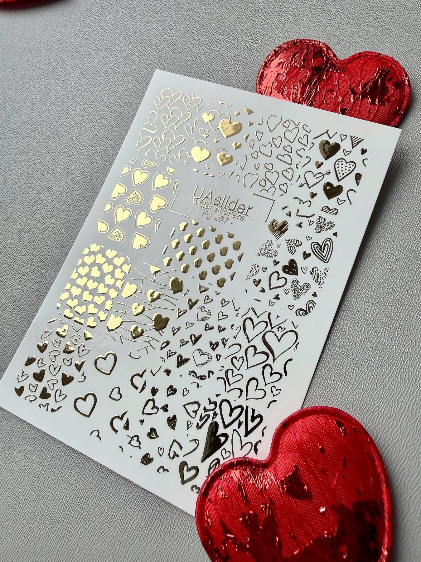 Heart Nail Decals — Gold Foil Mixed Hearts | Fg - 267 - UASLIDER