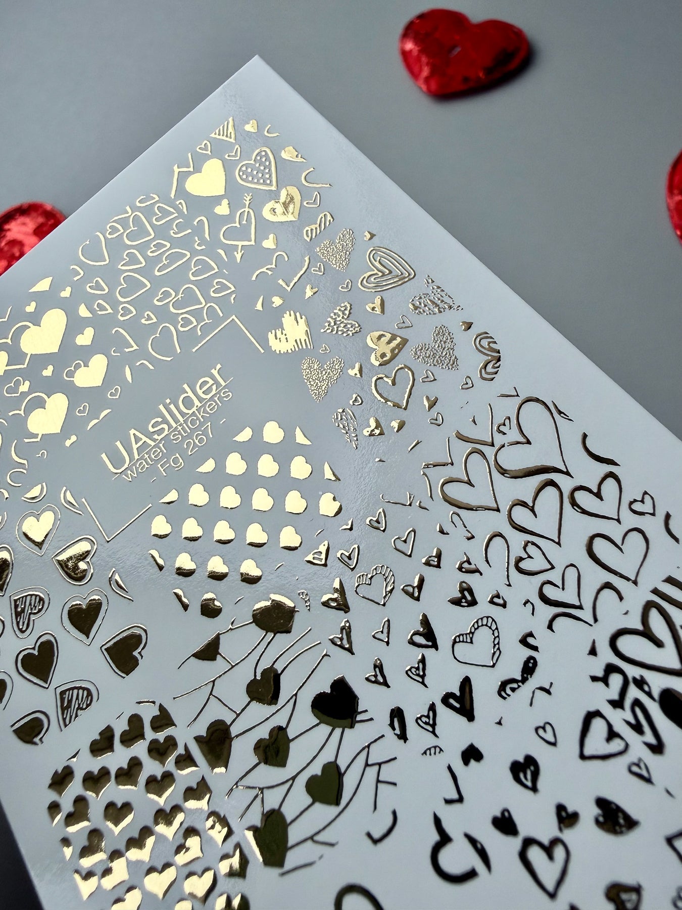 Heart Nail Decals — Gold Foil Mixed Hearts | Fg - 267 - UASLIDER