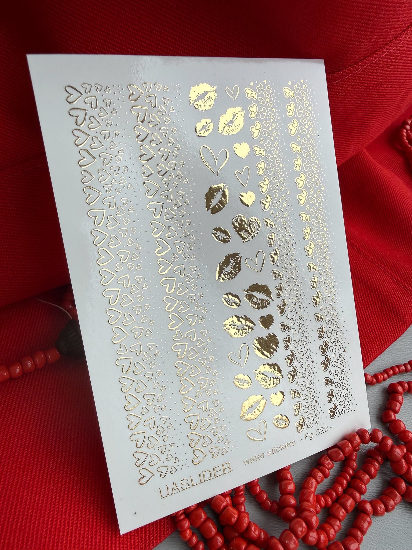 Heart Nail Decals — Gold Foil Outline Hearts & Lips Stickers | Fg-322 - UASLIDER