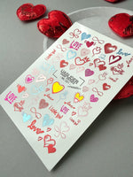 Heart Nail Decals — Metallic Love Hearts & Valentine Text | MC-001 - UASLIDER