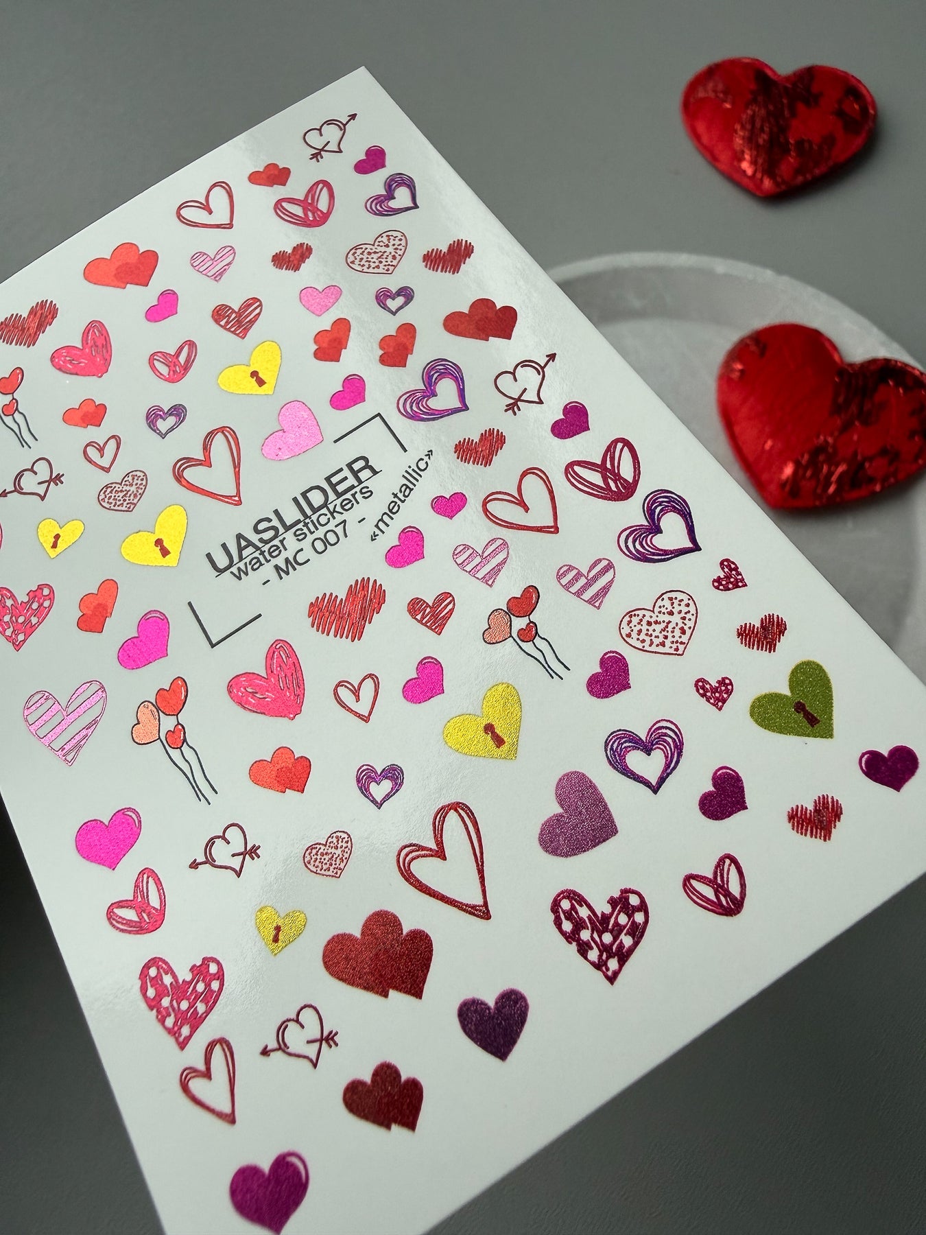 Heart Nail Decals — Metallic Sketchy Hearts Arrows & Locks | MC-007 - UASLIDER