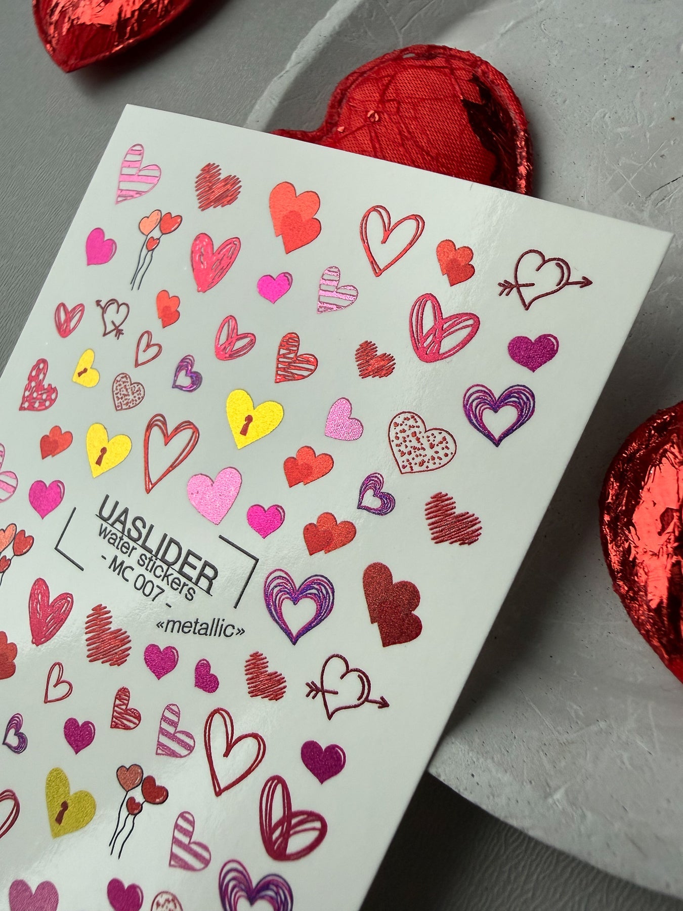 Heart Nail Decals — Metallic Sketchy Hearts Arrows & Locks | MC-007 - UASLIDER