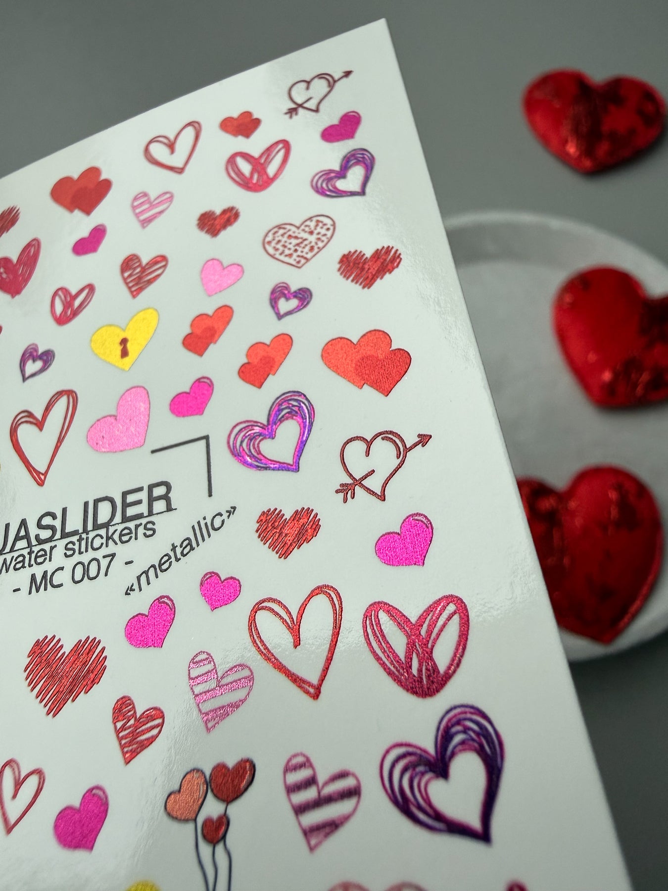 Heart Nail Decals — Metallic Sketchy Hearts Arrows & Locks | MC-007 - UASLIDER