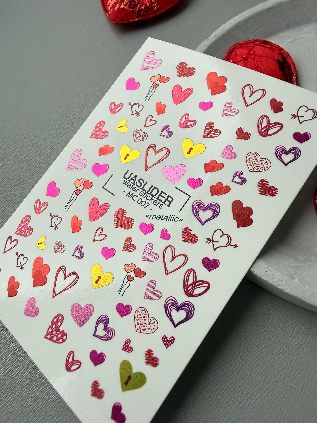 Heart Nail Decals — Metallic Sketchy Hearts Arrows & Locks | MC-007 - UASLIDER