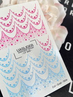 Heart Nail Decals — Pink & Blue Scale Pattern, Silver Foil | CF - 849 - UASLIDER