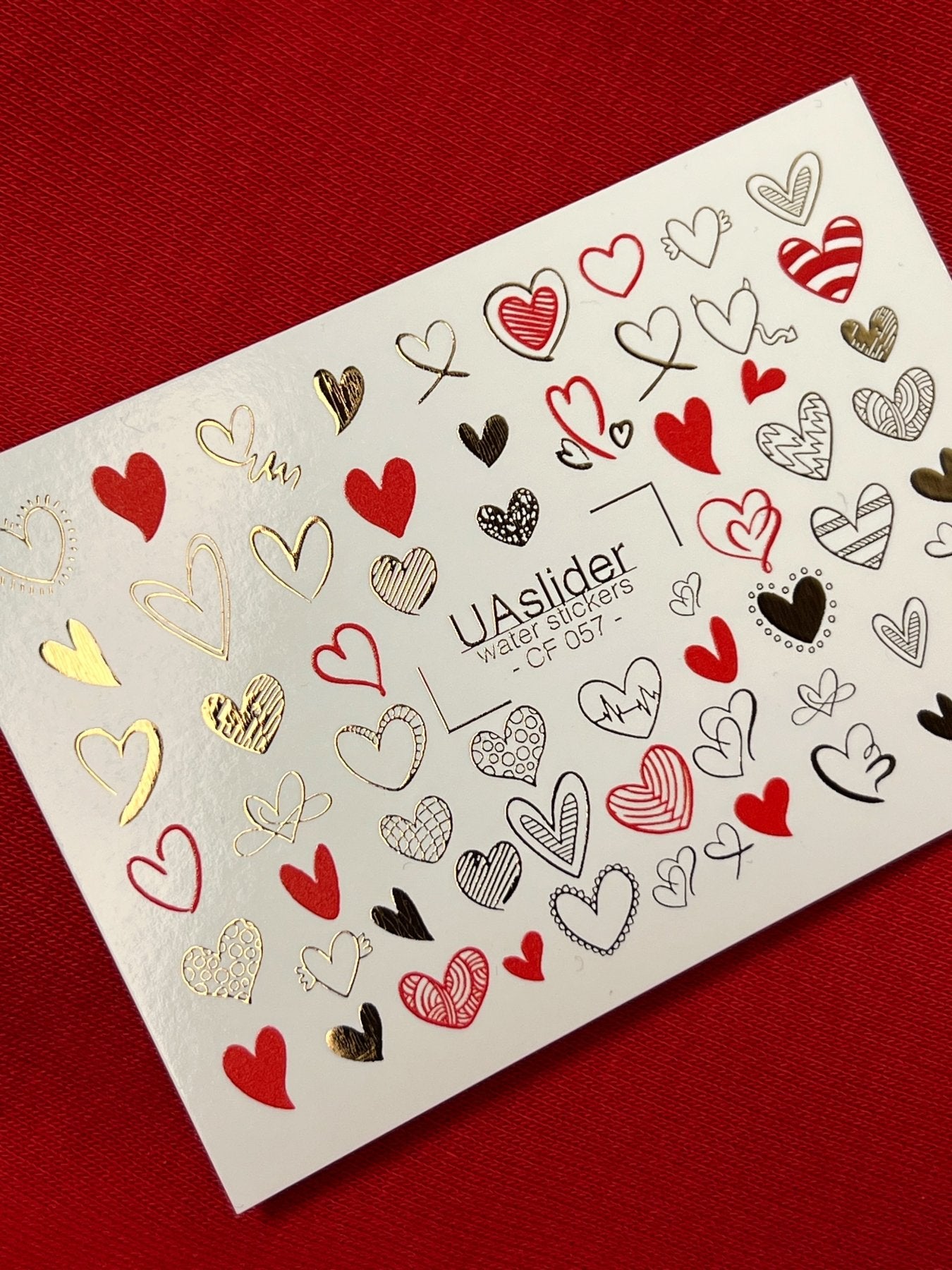 Heart Nail Decals — Red, Gold Foil & Line Art Hearts | CF - 057 - UASLIDER