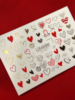 Heart Nail Decals — Red, Gold Foil & Line Art Hearts | CF - 057 - UASLIDER