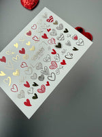 Heart Nail Decals — Red, Gold Foil & Line Art Hearts | CF - 057 - UASLIDER