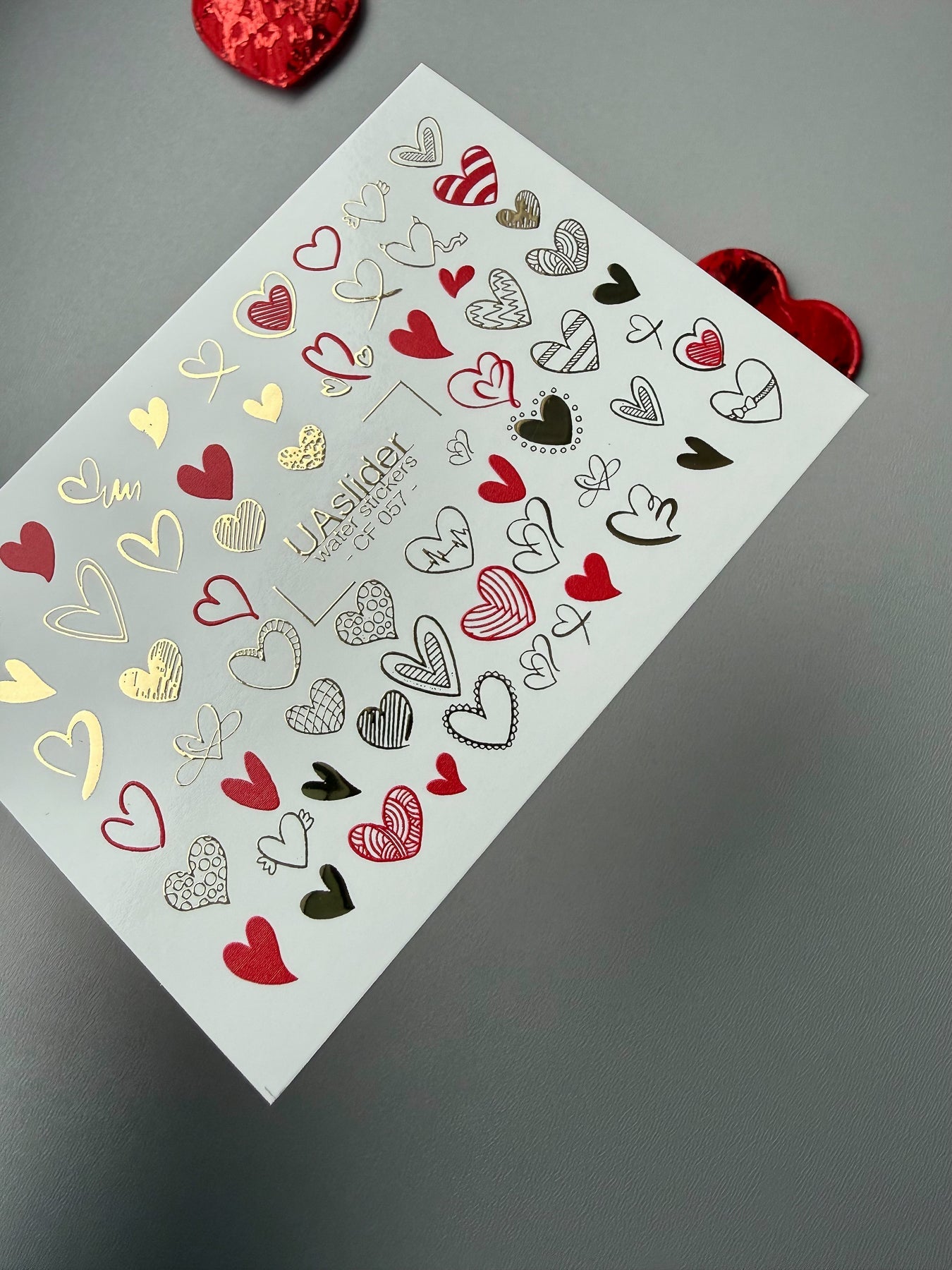 Heart Nail Decals — Red, Gold Foil & Line Art Hearts | CF - 057 - UASLIDER
