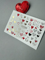 Heart Nail Decals — Red, Gold Foil & Line Art Hearts | CF - 057 - UASLIDER