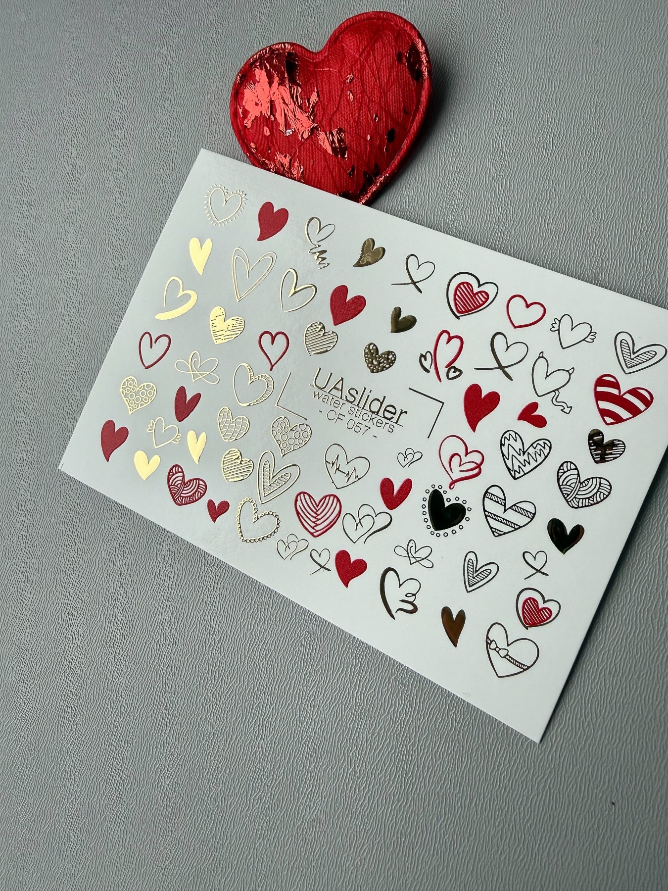 Heart Nail Decals — Red, Gold Foil & Line Art Hearts | CF - 057 - UASLIDER